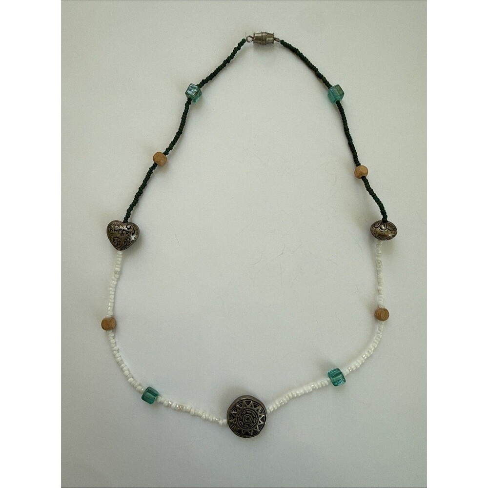 Vintage 90s Beaded And Metal Detailed Necklace